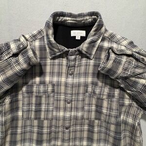 Free Assembly Mens Shacket Shirt Size XL Plaid Snap Button Fleece Lined‎ Pocket